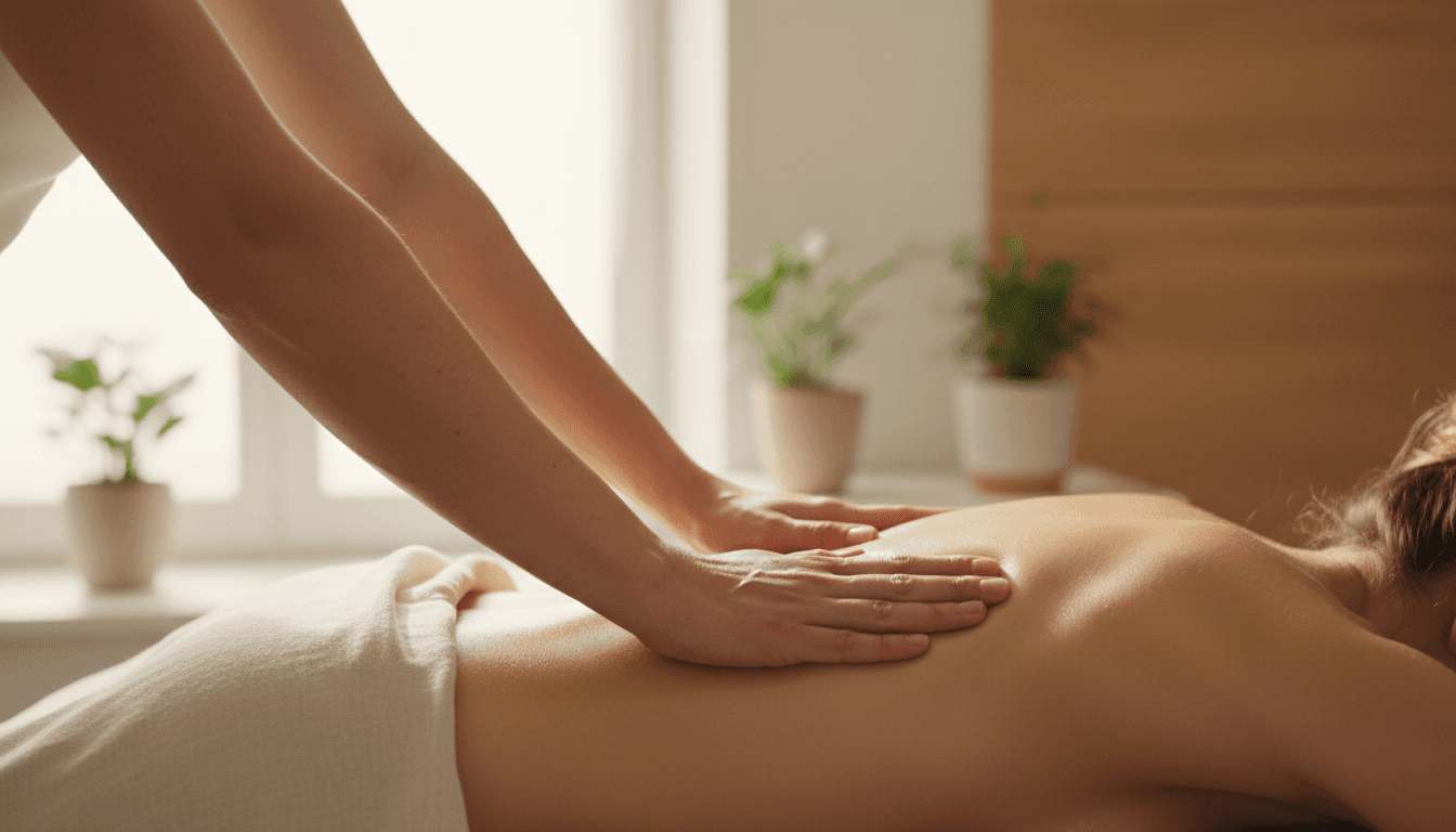 Fluid massage stroke on a back during a Lomi Lomi session