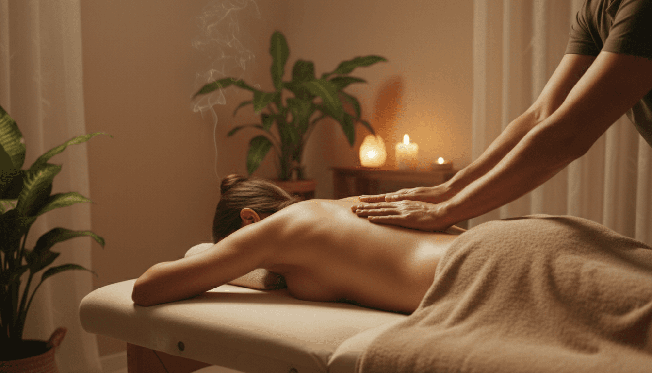 Swedish massage session with long strokes