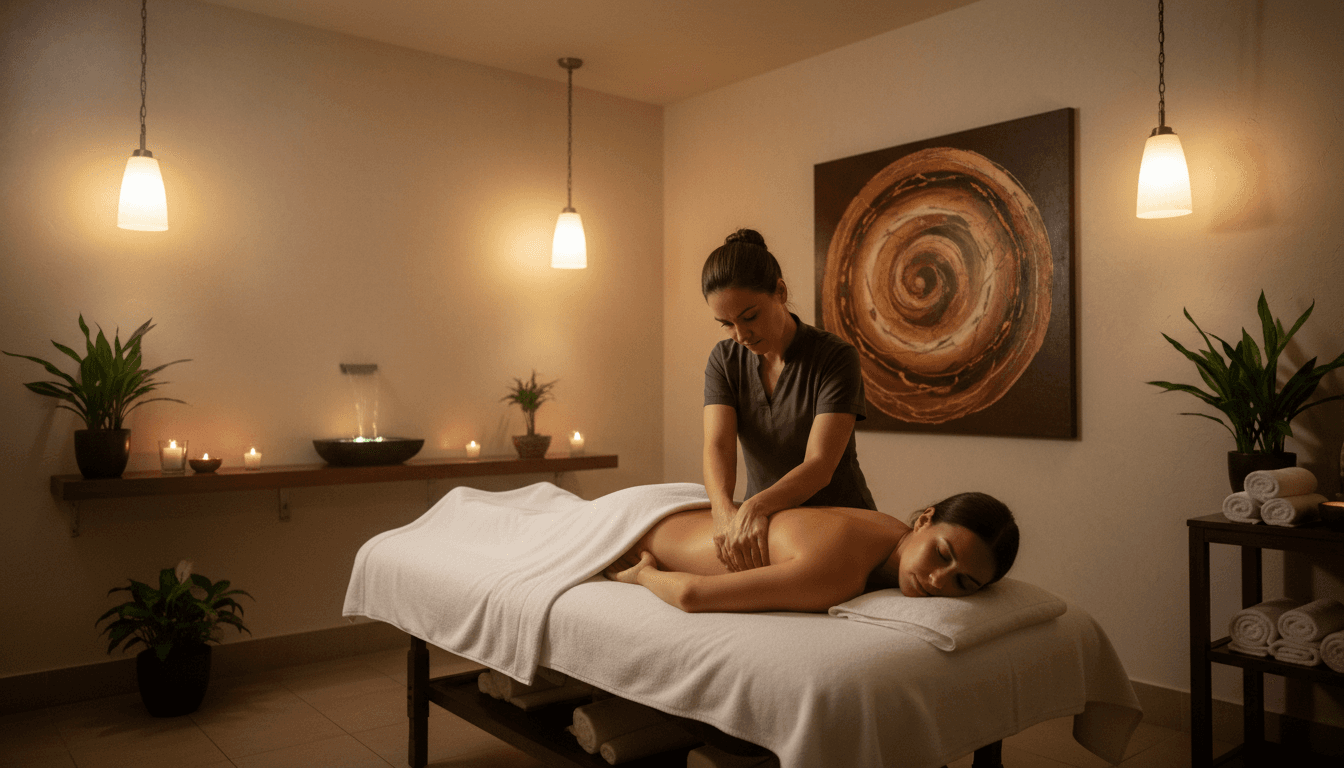 Professional massage therapist working on client's back in a tranquil room