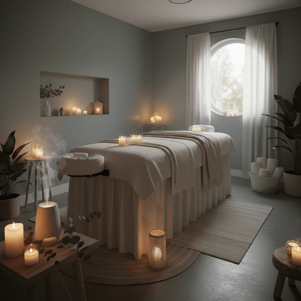 Calming massage environment with candles